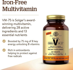 SOLGAR - Solgar Iron-Free Formula VM-75 Multivitamin 90 Tabletas - The Red Vitamin MX - Suplementos Alimenticios - {{ shop.shopifyCountryName }}