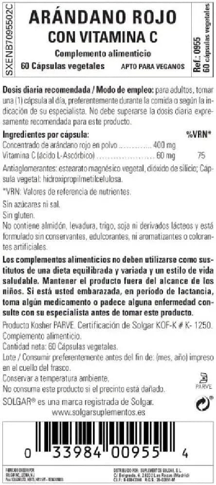 SOLGAR - Solgar Naturally Sourced Cranberry with Vitamin C 60 Capsulas - The Red Vitamin MX - Suplementos Alimenticios - {{ shop.shopifyCountryName }}