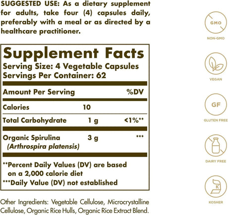 SOLGAR - Solgar Spirulina 750Mg. 250 Capsulas - The Red Vitamin MX - Suplementos Alimenticios - {{ shop.shopifyCountryName }}