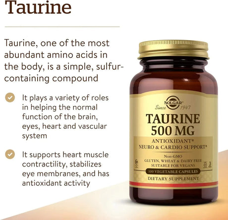 SOLGAR - Solgar Taurine 500Mg. 100 Capsulas - The Red Vitamin MX - Suplementos Alimenticios - {{ shop.shopifyCountryName }}