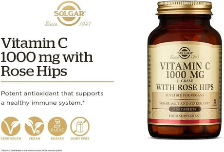 SOLGAR - Solgar Vitamin C 1000Mg. with Rose Hips 250 Tabletas - The Red Vitamin MX - Suplementos Alimenticios - {{ shop.shopifyCountryName }}