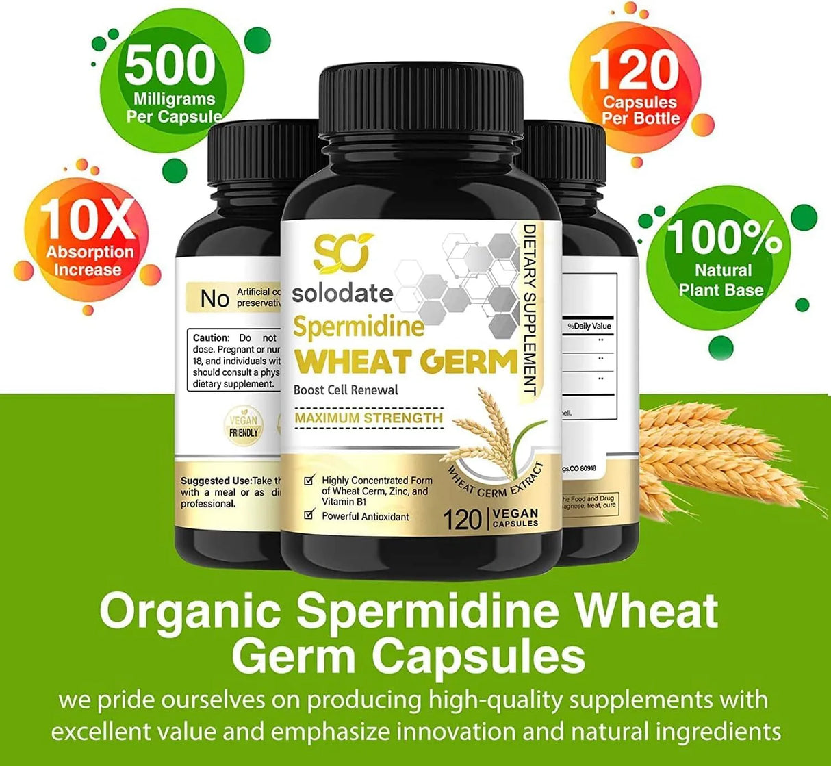 SOLODATE - Solodate Spermidine Supplement,1500Mg. Wheat Germ Extract 360 Capsulas - The Red Vitamin MX - Suplementos Alimenticios - {{ shop.shopifyCountryName }}