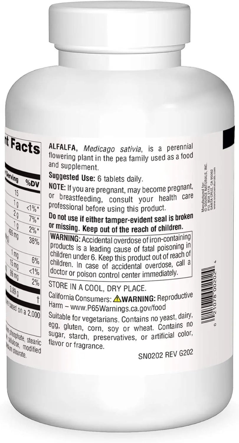 SOURCE NATURALS - Source Naturals Alfalfa 648Mg. 500 Tabletas - The Red Vitamin MX - Suplementos Alimenticios - {{ shop.shopifyCountryName }}