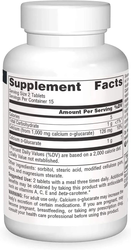 SOURCE NATURALS - Source Naturals Calcium D-Glucarate 500Mg. 30 Tabletas - The Red Vitamin MX - Suplementos Alimenticios - {{ shop.shopifyCountryName }}
