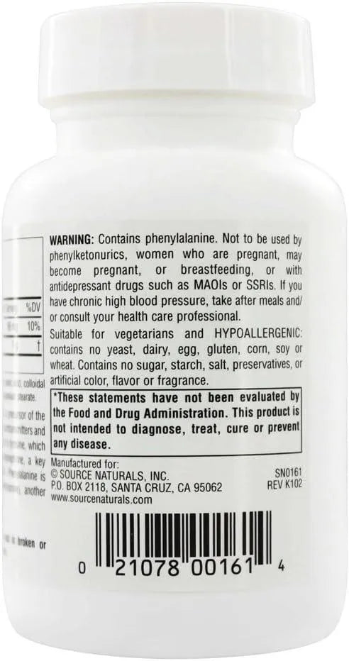 SOURCE NATURALS - Source Naturals L-Phenylalanine 500Mg. 100 Tabletas - The Red Vitamin MX - Suplementos Alimenticios - {{ shop.shopifyCountryName }}