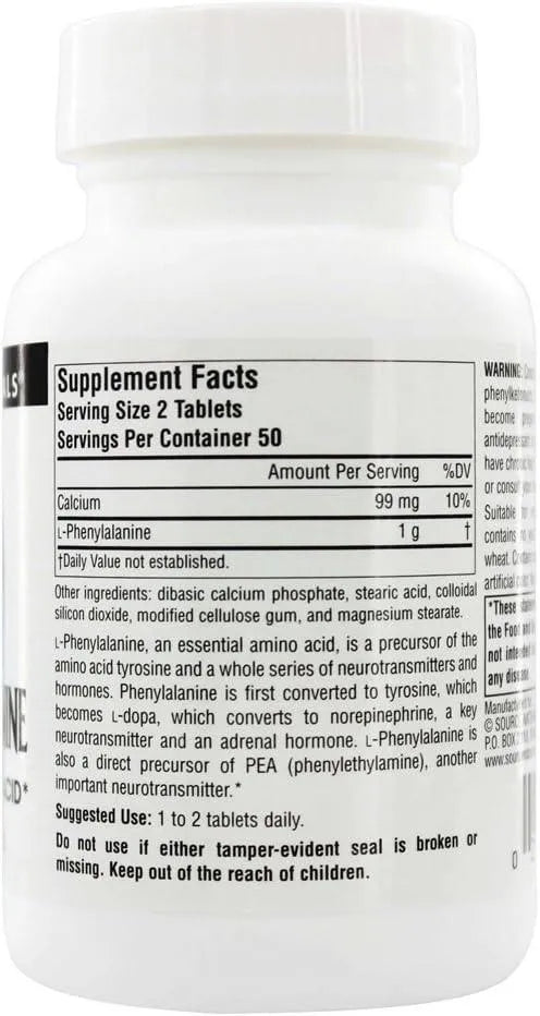 SOURCE NATURALS - Source Naturals L-Phenylalanine 500Mg. 100 Tabletas - The Red Vitamin MX - Suplementos Alimenticios - {{ shop.shopifyCountryName }}