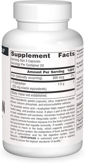 SOURCE NATURALS - Source Naturals L-Tryptophan 500Mg. 60 Capsulas - The Red Vitamin MX - Suplementos Alimenticios - {{ shop.shopifyCountryName }}