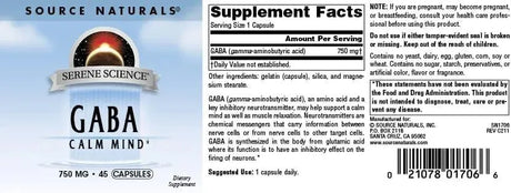 SOURCE NATURALS - Source Naturals Serene Science GABA 750Mg. 45 Capsulas - The Red Vitamin MX - Suplementos Alimenticios - {{ shop.shopifyCountryName }}