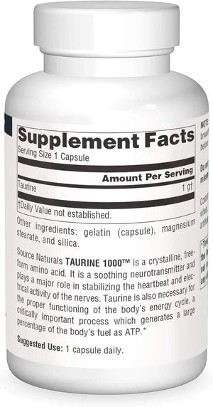 SOURCE NATURALS - Source Naturals Taurine 1000Mg. 240 Capsulas - The Red Vitamin MX - Suplementos Alimenticios - {{ shop.shopifyCountryName }}