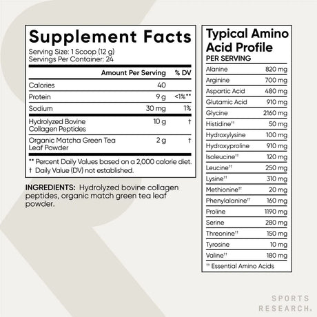 SPORTS RESEARCH - Sports Research Collagen Peptides Matcha Green Tea 10.16Oz. - The Red Vitamin MX - Suplementos Alimenticios - {{ shop.shopifyCountryName }}