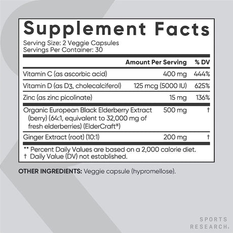 SPORTS RESEARCH - Sports Research Elderberry 60 Capsulas - The Red Vitamin MX - Suplementos Alimenticios - {{ shop.shopifyCountryName }}