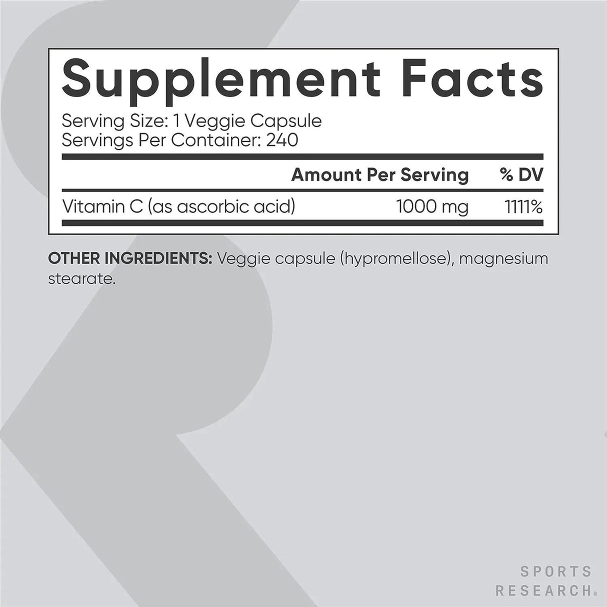 SPORTS RESEARCH - Sports Research High Potency Vitamin C 1000Mg. 240 Capsulas - The Red Vitamin MX - Suplementos Alimenticios - {{ shop.shopifyCountryName }}