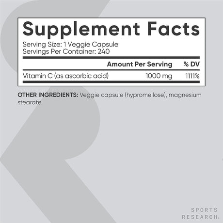 SPORTS RESEARCH - Sports Research High Potency Vitamin C 1000Mg. 240 Capsulas - The Red Vitamin MX - Suplementos Alimenticios - {{ shop.shopifyCountryName }}