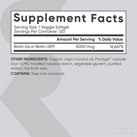 SPORTS RESEARCH - Sports Research Vegan Biotin 5000 mcg 120 Capsulas Blandas - The Red Vitamin MX - Suplementos Alimenticios - {{ shop.shopifyCountryName }}