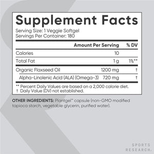 SPORTS RESEARCH - Sports Research Vegan Flaxseed Oil 1200Mg. 180 Capsulas Blandas - The Red Vitamin MX - Suplementos Alimenticios - {{ shop.shopifyCountryName }}