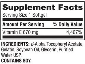 SPRING VALLEY - Spring Valley Extra Strength Vitamin E D-Alpha 670Mg. 60 Capsulas Blandas - The Red Vitamin MX - Suplementos Alimenticios - {{ shop.shopifyCountryName }}