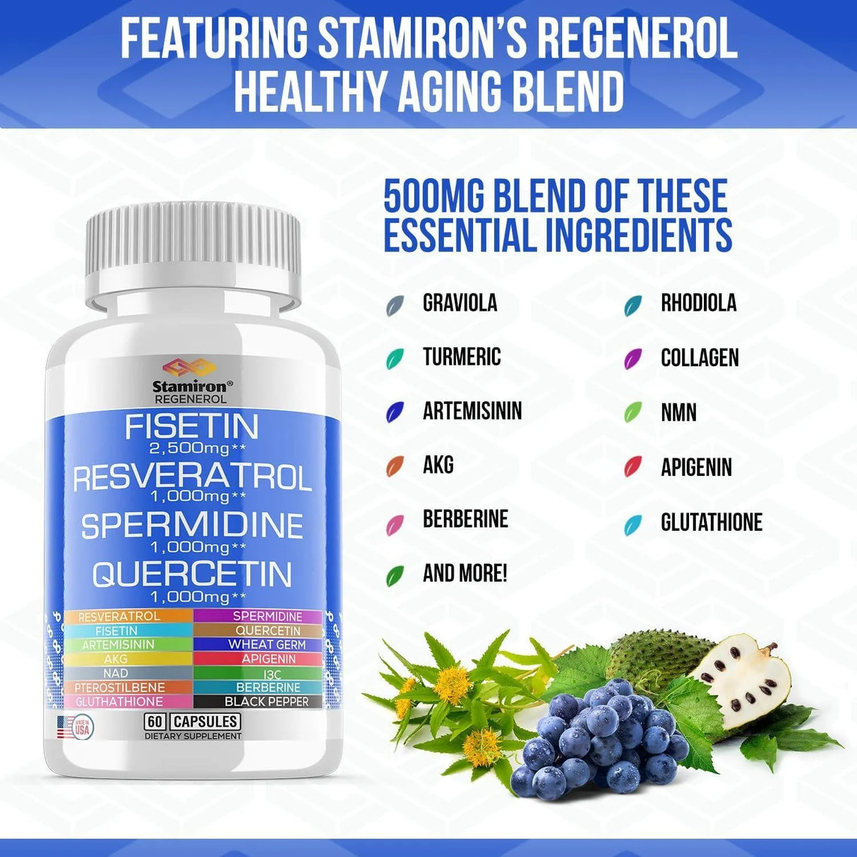 STAMIRON - Stamiron Fisetin, Resveratrol, Spermidine Wheat Germ, Quercetin 60 Capsulas - The Red Vitamin MX - Suplementos Alimenticios - {{ shop.shopifyCountryName }}