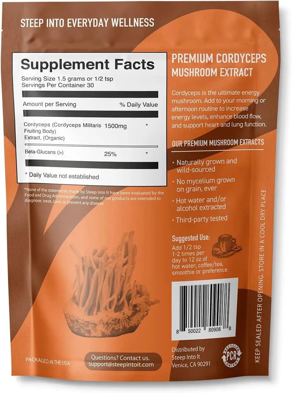 STEEP INTO IT - Steep Into It Organic Cordyceps Mushroom Powder 45Gr. - The Red Vitamin MX - Suplementos Alimenticios - {{ shop.shopifyCountryName }}