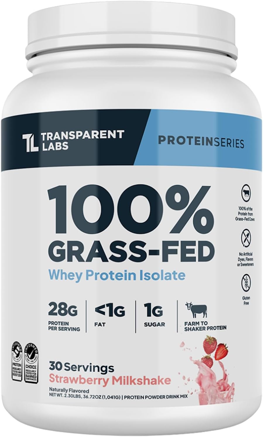Transparent Labs Grass-Fed Whey Protein Isolate 30 Servicios 2.3Lb.