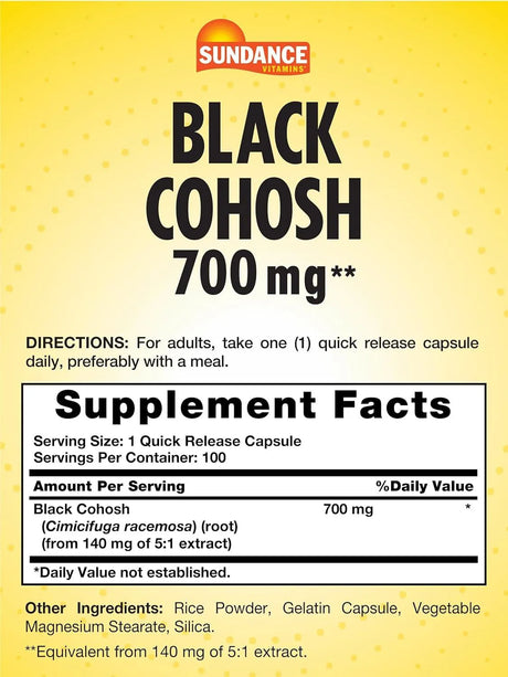 SUNDANCE - Sundance Black Cohosh 700Mg. 100 Capsulas - The Red Vitamin MX - Suplementos Alimenticios - {{ shop.shopifyCountryName }}