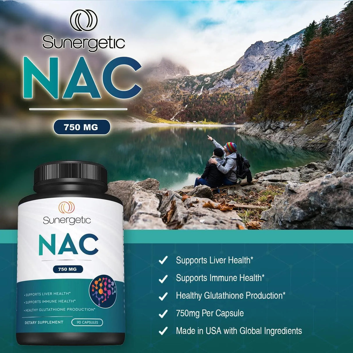 SUNERGETIC - Sunergetic Premium NAC Supplement N-Acetyl Cysteine 750Mg. 90 Capsulas - The Red Vitamin MX - Suplementos Alimenticios - {{ shop.shopifyCountryName }}