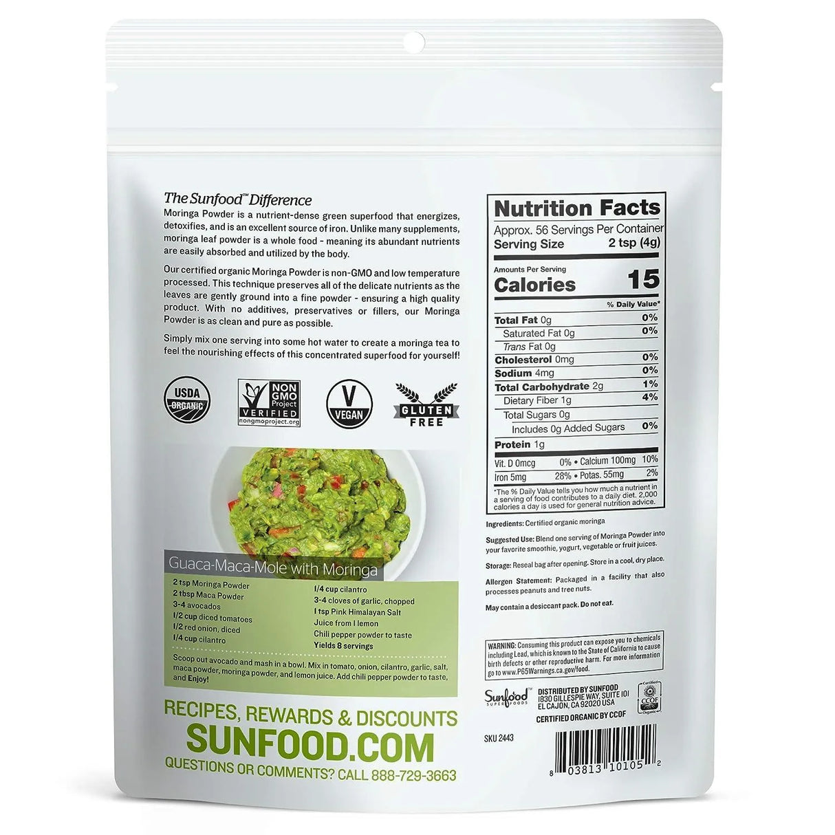 SUNFOOD - Sunfood Moringa Powder 227Gr. - The Red Vitamin MX - Suplementos Alimenticios - {{ shop.shopifyCountryName }}