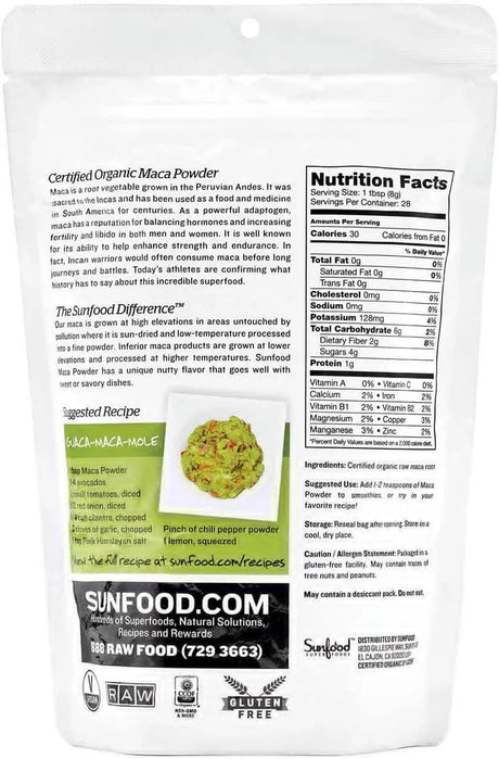 SUNFOOD - Sunfood Superfoods Organic Maca Root Powder 222Gr. - The Red Vitamin MX - Suplementos Alimenticios - {{ shop.shopifyCountryName }}