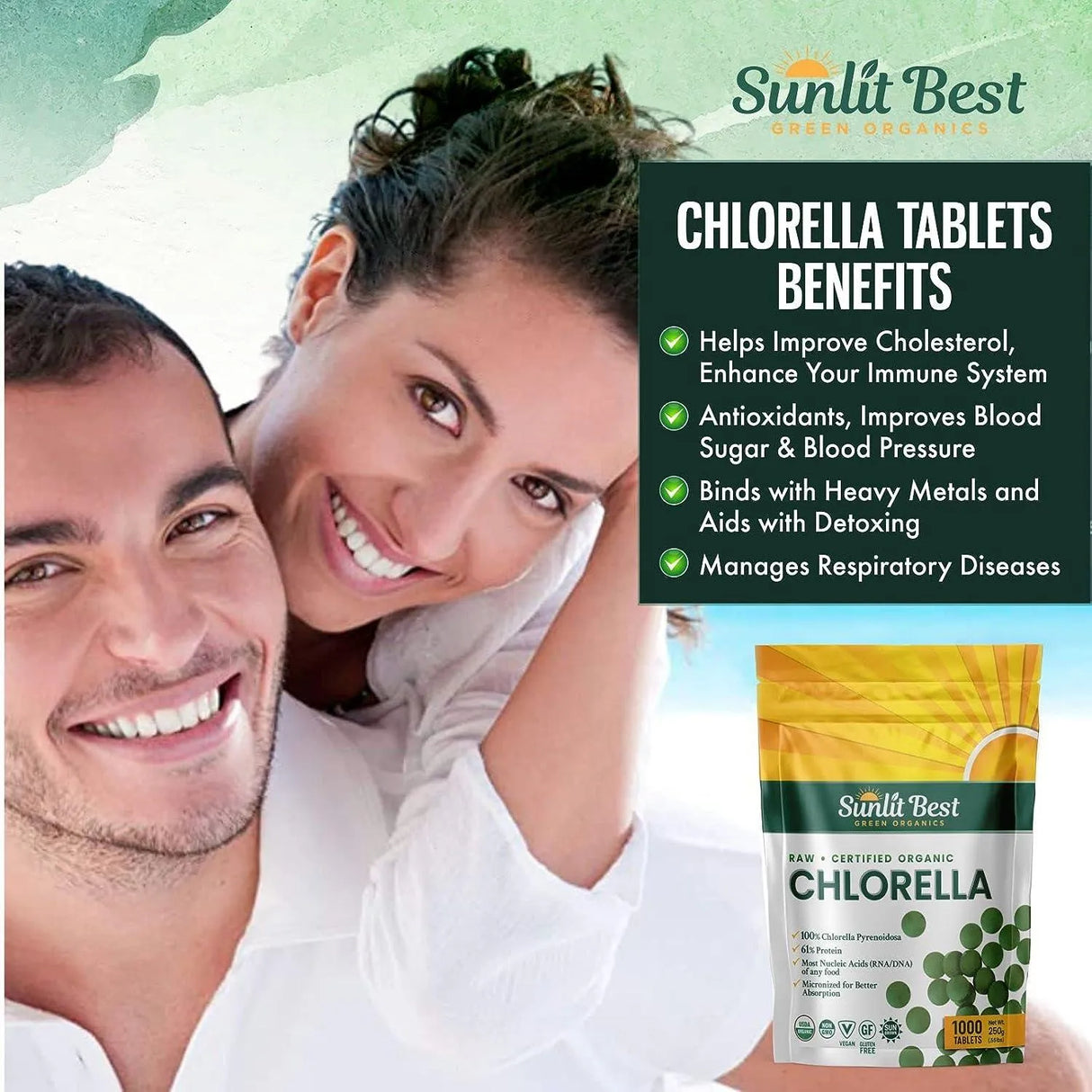 SUNLIT BEST GREEN ORGANICS - Sunlit Best Green Organics USDA Organic Premium Chlorella 1000 Tabletas - The Red Vitamin MX - Suplementos Alimenticios - {{ shop.shopifyCountryName }}