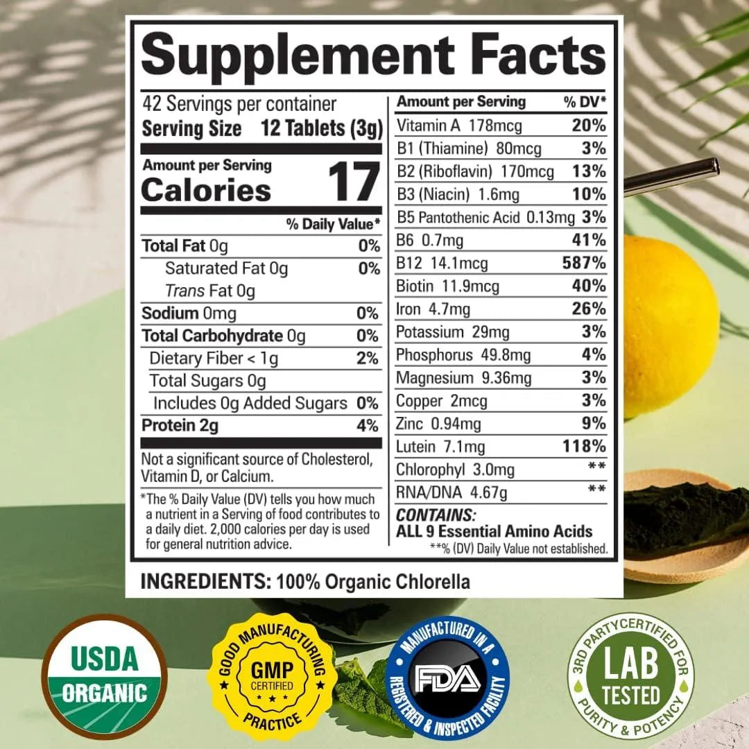 SUNLIT BEST GREEN ORGANICS - Sunlit Best Organic Premium Chlorella 500 Tabletas - The Red Vitamin MX - Suplementos Alimenticios - {{ shop.shopifyCountryName }}