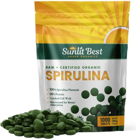 SUNLIT BEST GREEN ORGANICS - Sunlit Organic Spirulina 1000 Tabletas - The Red Vitamin MX - Suplementos Alimenticios - {{ shop.shopifyCountryName }}