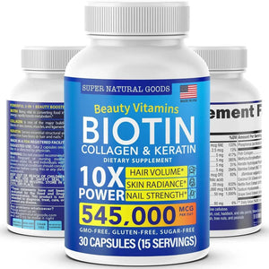 SUPER NATURAL GOODS - Super Natural Goods Biotin and Collagen Vitamins + Keratin with Folate 30 Capsulas - The Red Vitamin MX - Suplementos Alimenticios - {{ shop.shopifyCountryName }}