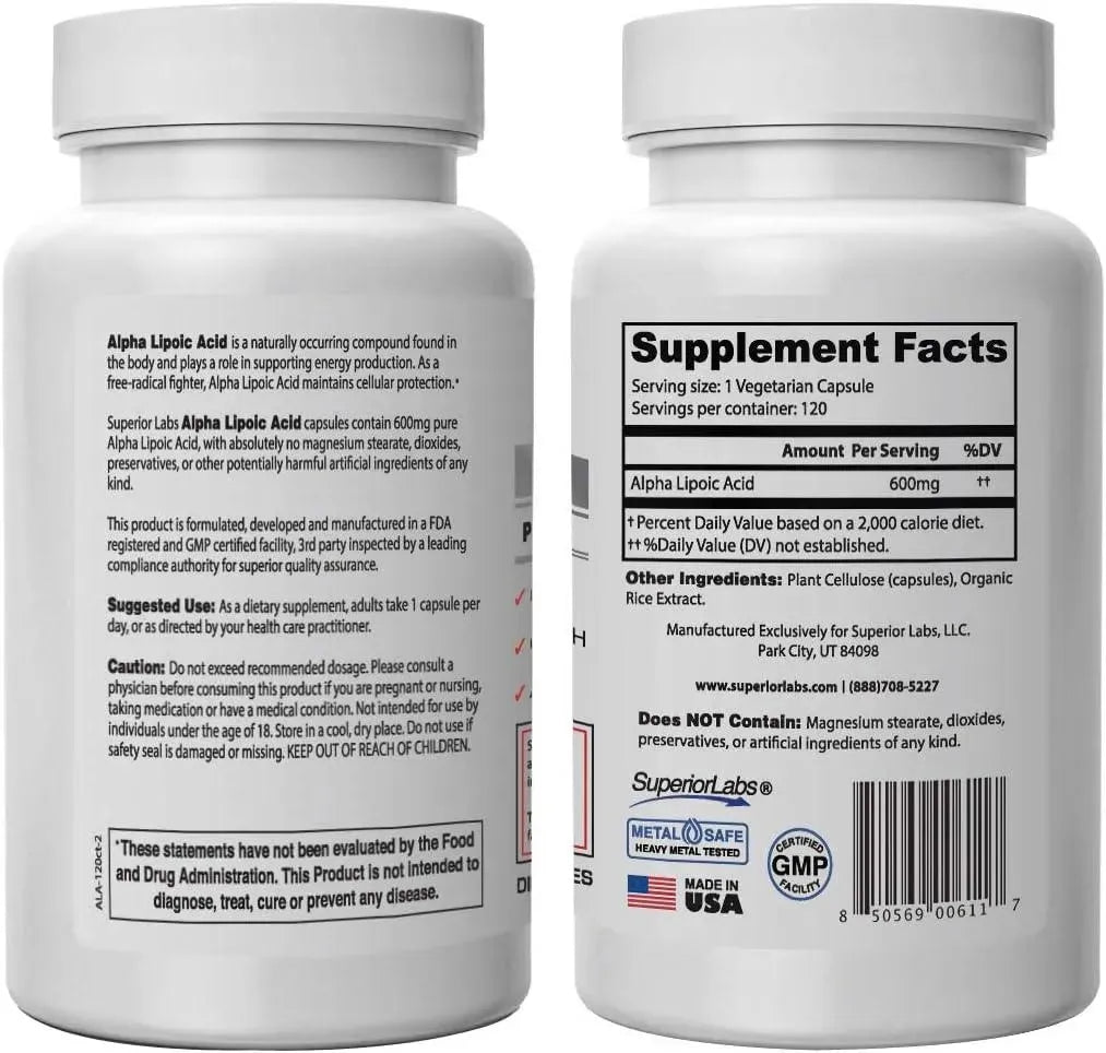 SUPERIOR LABS - Superior Labs Alpha Lipoic Acid 600Mg. 120 Capsulas - The Red Vitamin MX - Suplementos Alimenticios - {{ shop.shopifyCountryName }}