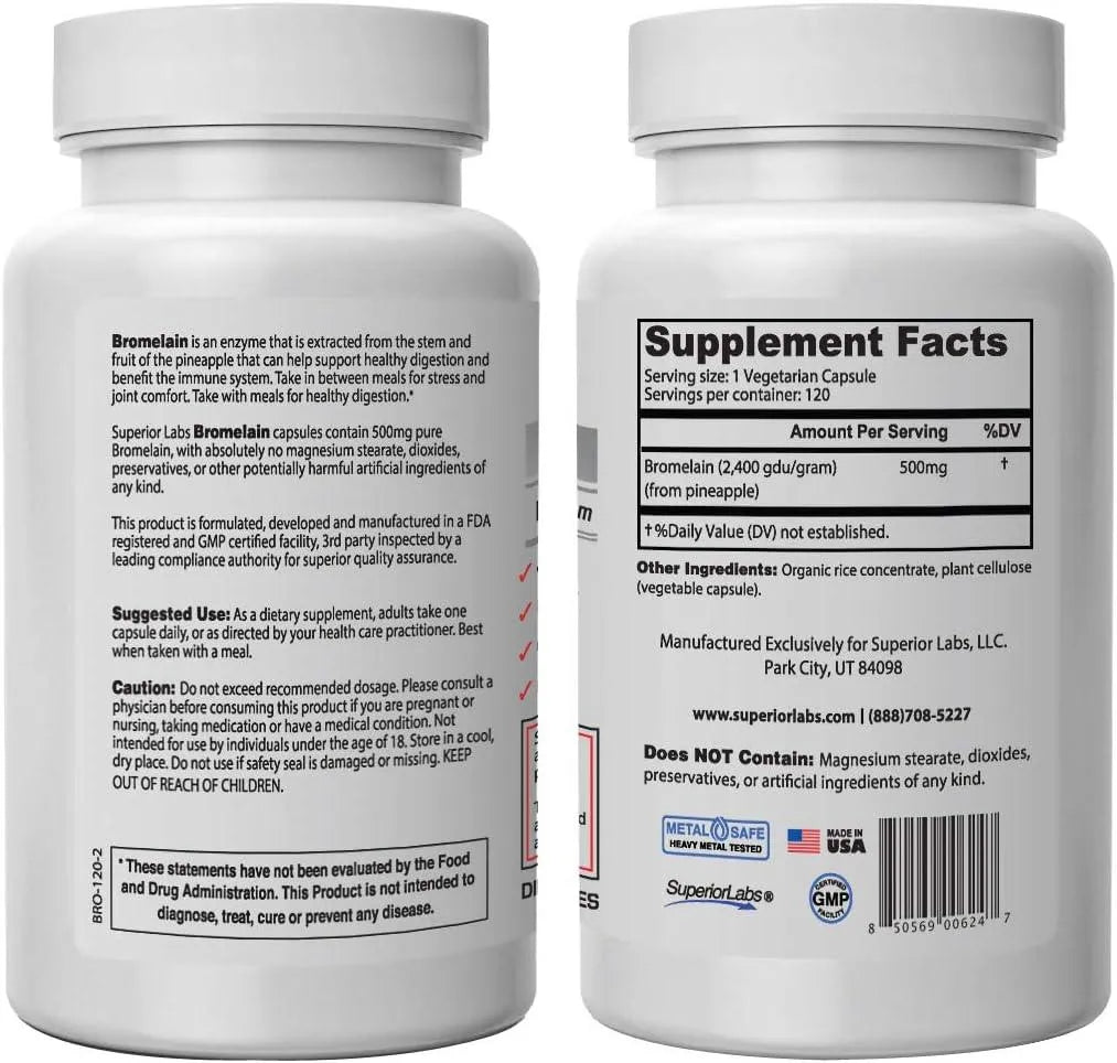 SUPERIOR LABS - Superior Labs Best Bromelain Non GMO Natural Supplement 500Mg. 120 Capsulas - The Red Vitamin MX - Suplementos Alimenticios - {{ shop.shopifyCountryName }}