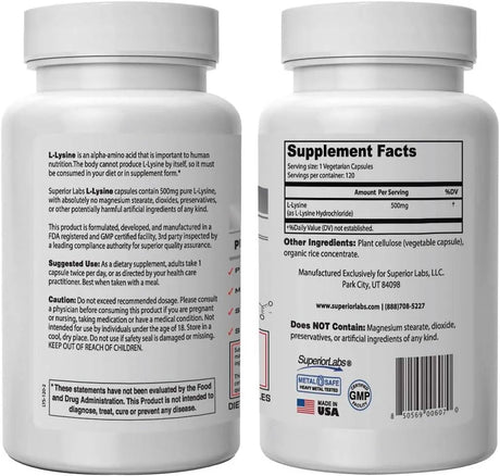 SUPERIOR LABS - Superior Labs – Best L-Lysine 500Mg. 120 Capsulas - The Red Vitamin MX - Suplementos Alimenticios - {{ shop.shopifyCountryName }}