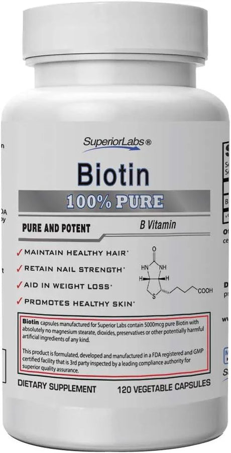 SUPERIOR LABS - Superior Labs Best Natural Biotin NonGMO Supplement 5000 mcg 120 Capsulas - The Red Vitamin MX - Suplementos Alimenticios - {{ shop.shopifyCountryName }}