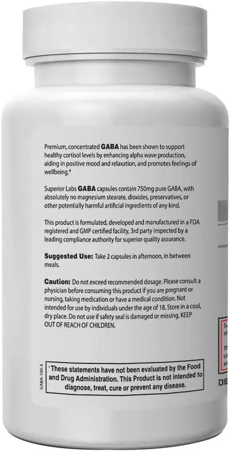 SUPERIOR LABS - Superior Labs GABA 750Mg. 100 Capsulas - The Red Vitamin MX - Suplementos Alimenticios - {{ shop.shopifyCountryName }}