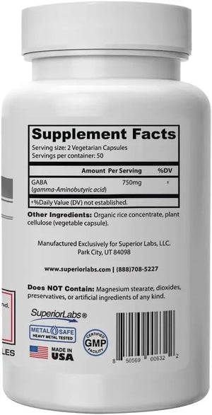 SUPERIOR LABS - Superior Labs GABA 750Mg. 100 Capsulas - The Red Vitamin MX - Suplementos Alimenticios - {{ shop.shopifyCountryName }}