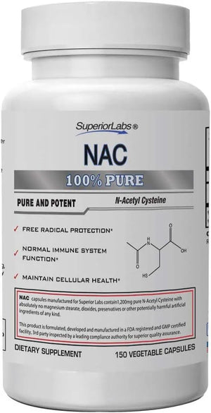 SUPERIOR LABS - Superior Labs NAC N-Acetyl Cysteine 1200Mg. 150 Capsulas - The Red Vitamin MX - Suplementos Alimenticios - {{ shop.shopifyCountryName }}