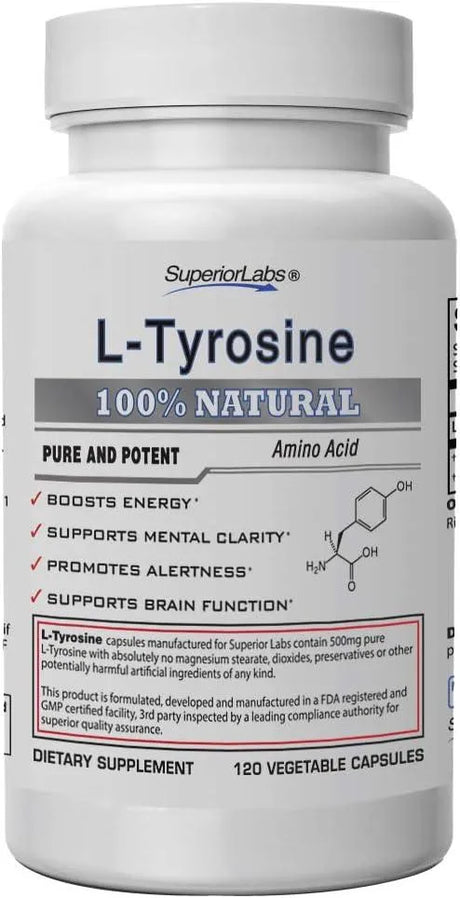 SUPERIOR LABS - Superior Labs Pure Natural L-Tyrosine 500Mg. 120 Capsulas - The Red Vitamin MX - Suplementos Alimenticios - {{ shop.shopifyCountryName }}