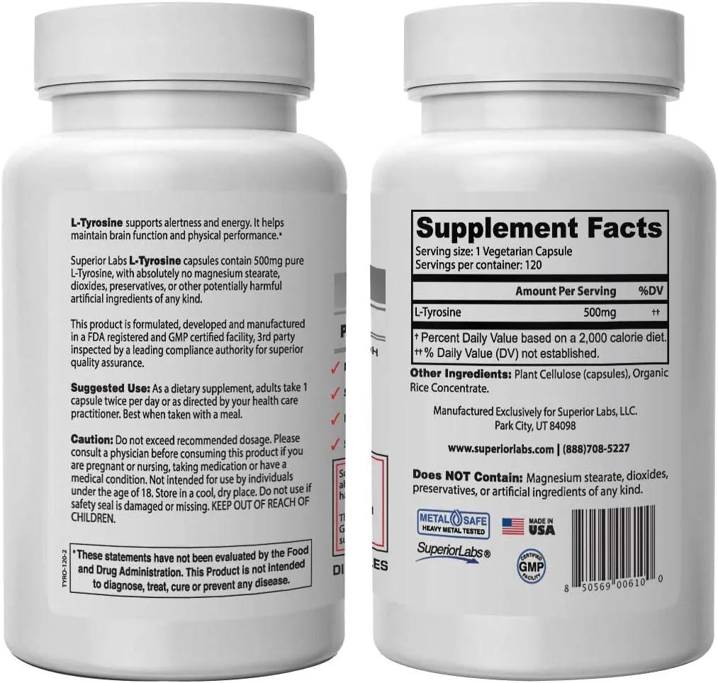 SUPERIOR LABS - Superior Labs Pure Natural L-Tyrosine 500Mg. 120 Capsulas - The Red Vitamin MX - Suplementos Alimenticios - {{ shop.shopifyCountryName }}