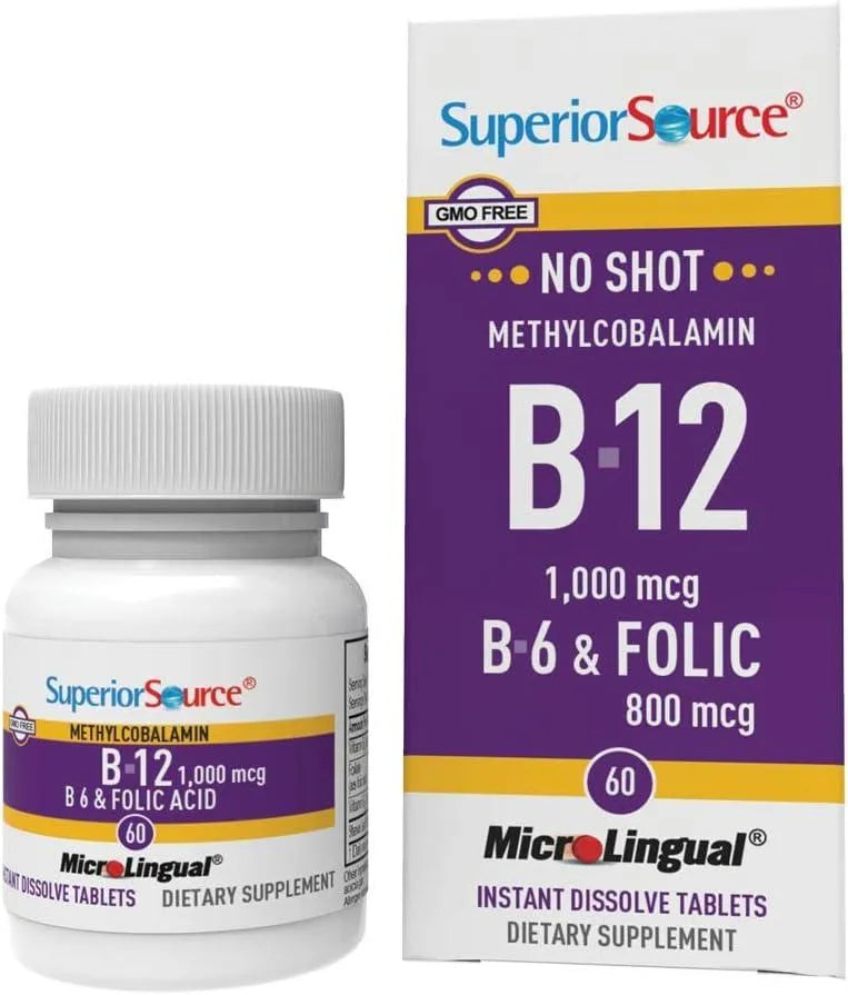 SUPERIOR SOURCE - Superior Source No Shot Vitamin B12 Methylcobalamin 1000mcg B6 & Folic Acid 60 Tabletas - The Red Vitamin MX - Suplementos Alimenticios - {{ shop.shopifyCountryName }}