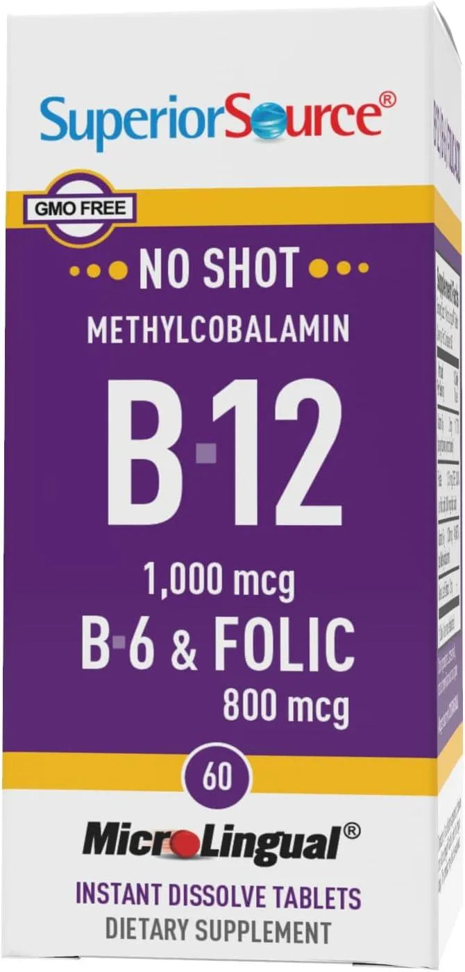 SUPERIOR SOURCE - Superior Source No Shot Vitamin B12 Methylcobalamin 1000mcg B6 & Folic Acid 60 Tabletas - The Red Vitamin MX - Suplementos Alimenticios - {{ shop.shopifyCountryName }}