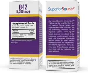 SUPERIOR SOURCE - Superior Source No Shot Vitamin B12 Methylcobalamin 5000 mcg 60 Tabletas Sublinguales - The Red Vitamin MX - Suplementos Alimenticios - {{ shop.shopifyCountryName }}