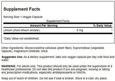 SWANSON - Swanson Lithium Orotate 5Mg. 60 Capsulas 2 Pack - The Red Vitamin MX - Suplementos Alimenticios - {{ shop.shopifyCountryName }}