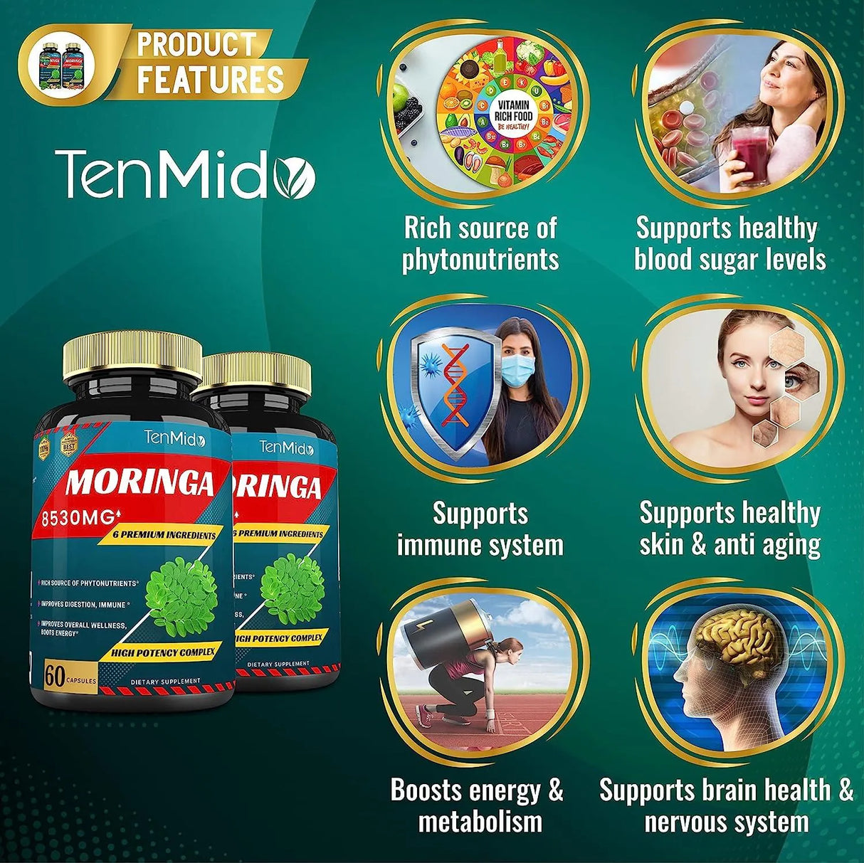 TENMIDO - Tenmido Moringa 8530Mg. 60 Capsulas 2 Pack - The Red Vitamin MX - Suplementos Alimenticios - {{ shop.shopifyCountryName }}