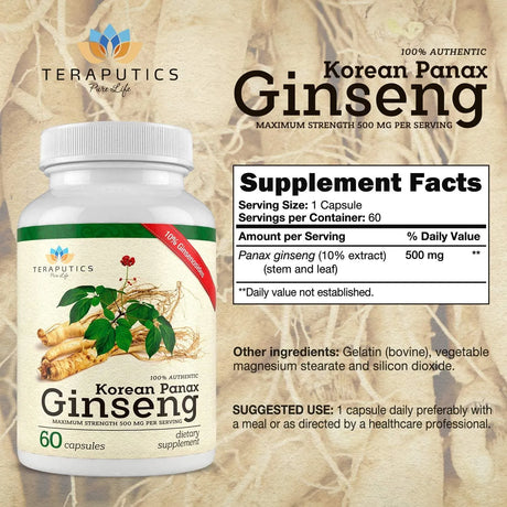 TERAPUTICS - Teraputics Authentic Korean Panax Ginseng Dietary Supplement 500Mg. 60 Capsulas - The Red Vitamin MX - Suplementos Alimenticios - {{ shop.shopifyCountryName }}