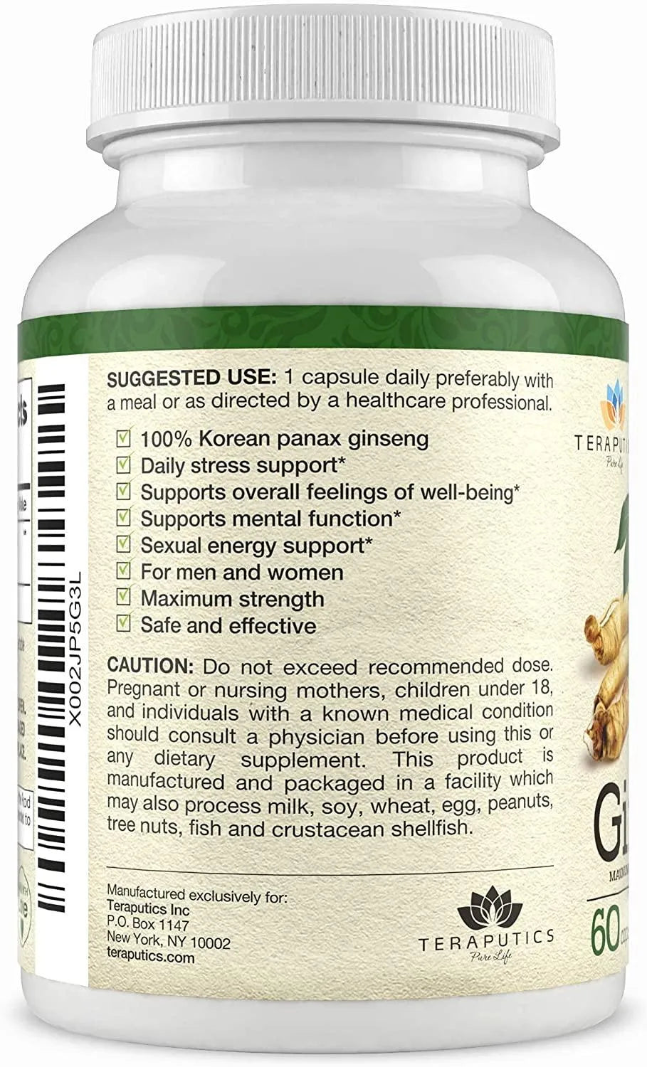 TERAPUTICS - Teraputics Authentic Korean Panax Ginseng Dietary Supplement 500Mg. 60 Capsulas - The Red Vitamin MX - Suplementos Alimenticios - {{ shop.shopifyCountryName }}