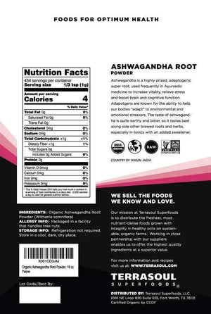 TERRASOUL SUPERFOODS - Terrasoul Superfoods Organic Ashwagandha Root Powder 1Lb. - The Red Vitamin MX - Suplementos Alimenticios - {{ shop.shopifyCountryName }}