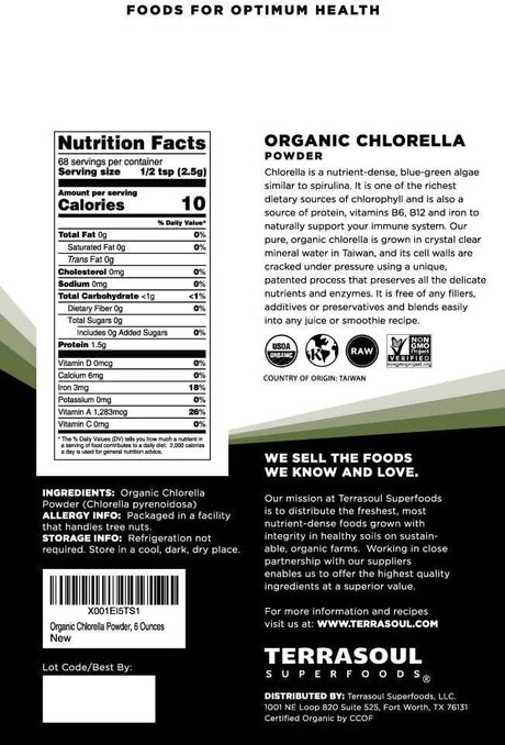 TERRASOUL SUPERFOODS - Terrasoul Superfoods Organic Chlorella Powder 170Gr. - The Red Vitamin MX - Suplementos Alimenticios - {{ shop.shopifyCountryName }}