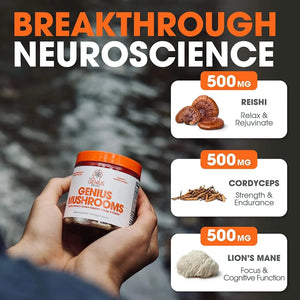 THE GENIUS BRAND - The Genius Brand Lions Mane, Cordyceps and Reishi 180 Capsulas - The Red Vitamin MX - Suplementos Alimenticios - {{ shop.shopifyCountryName }}